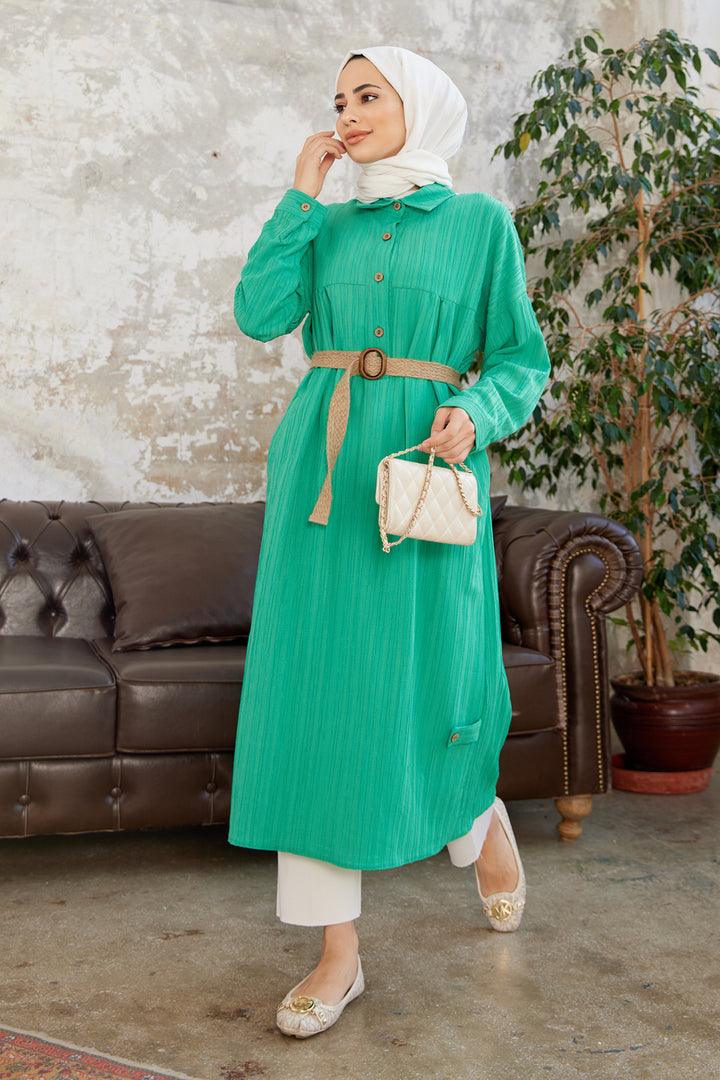 ZRF Women Straw Belted Tunic - Green - Matera