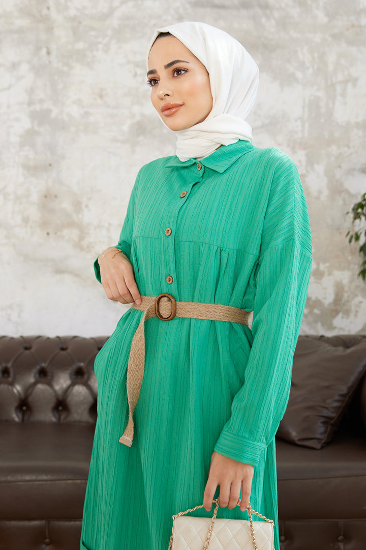 ZRF Women Straw Belted Tunic - Green - Matera