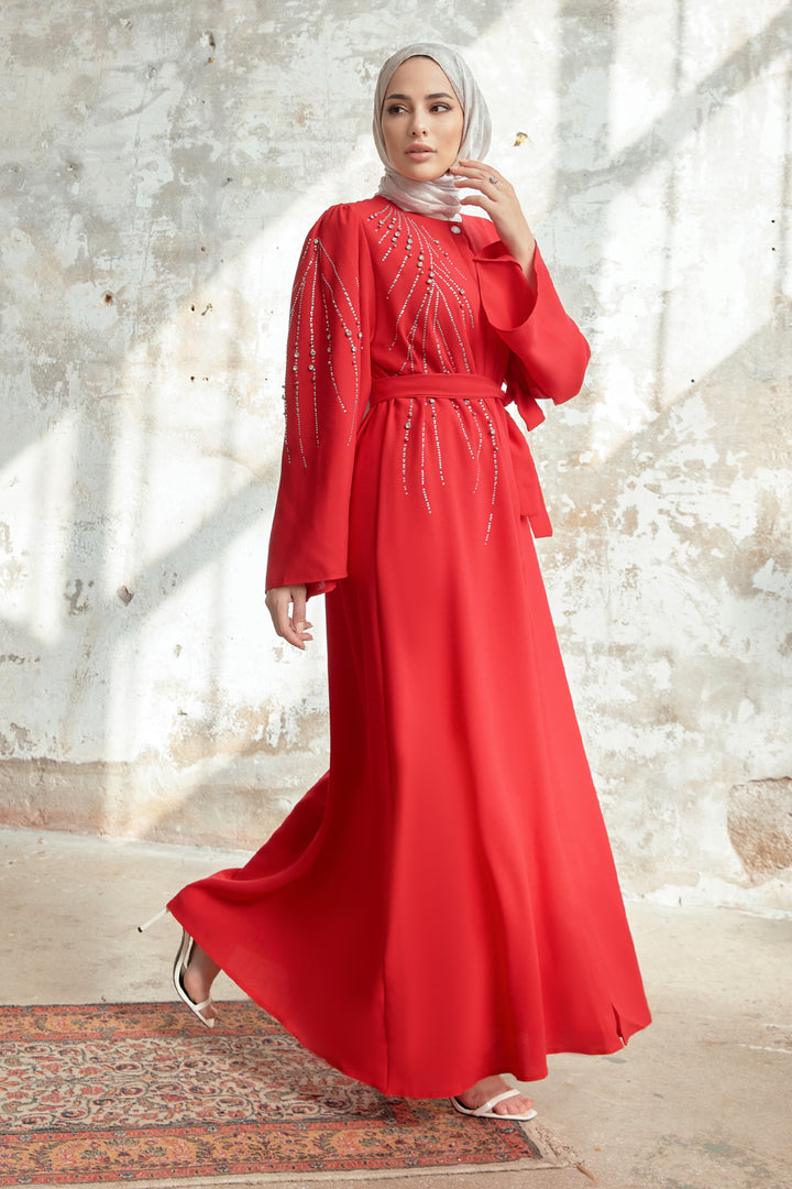 ZRF Women Viona Stone-Embellished Abaya - Red - Rowley Regis