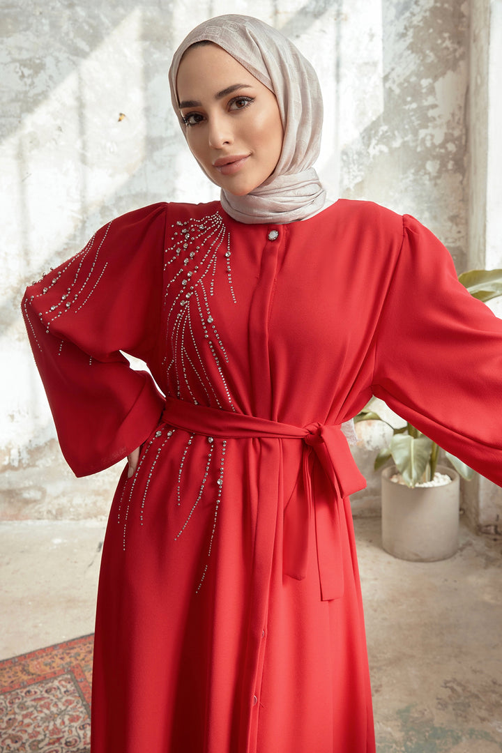 ZRF Women Viona Stone-Embellished Abaya - Red - Rowley Regis