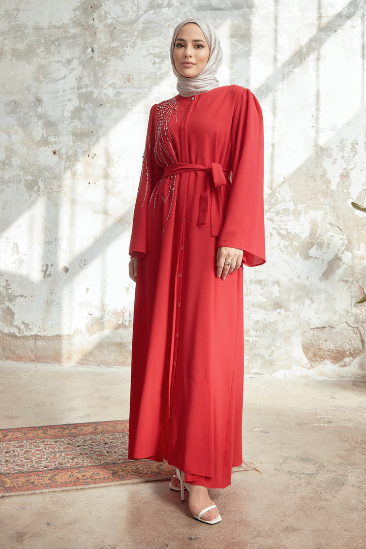 ZRF Women Viona Stone-Embellished Abaya - Red - Rowley Regis