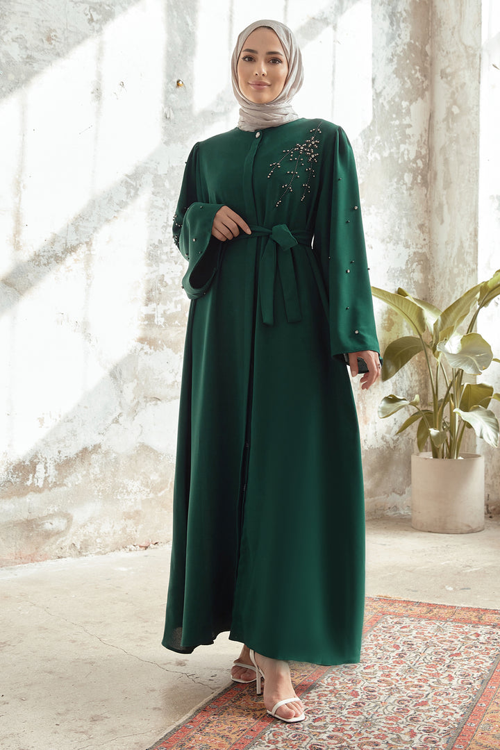 ZRF Women Lena Detailed Embroidered Abaya - Emerald - Maidenhead