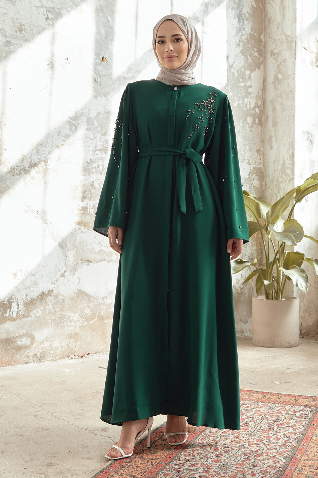 ZRF Women Lena Detailed Embroidered Abaya - Emerald - Maidenhead