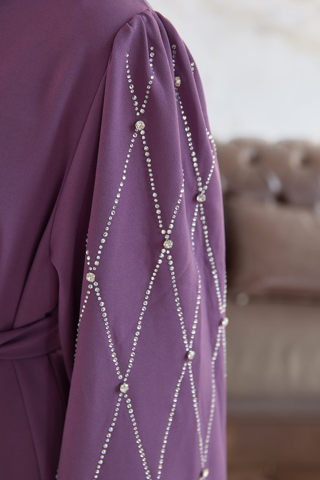 ZRF Women Stone-embellished Sleeve Abaya - Lilac - Wauwatosa