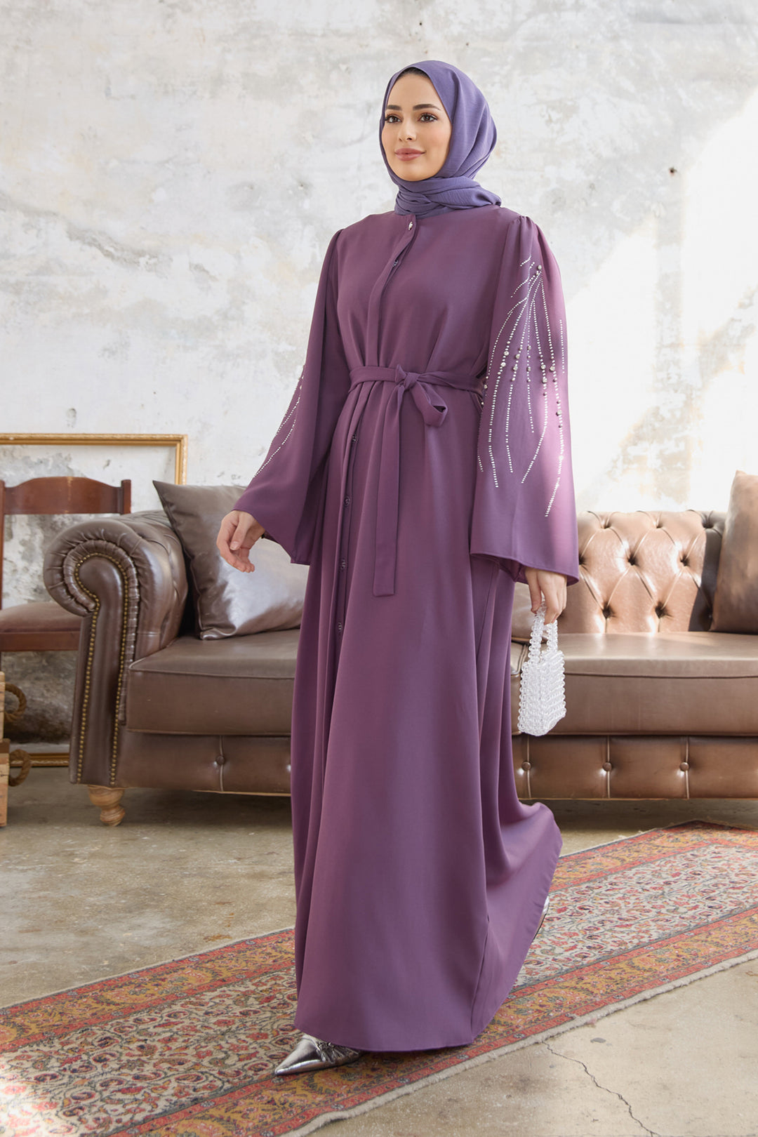 ZRF Women Abaya with Rona Collars - Lilac - Madera