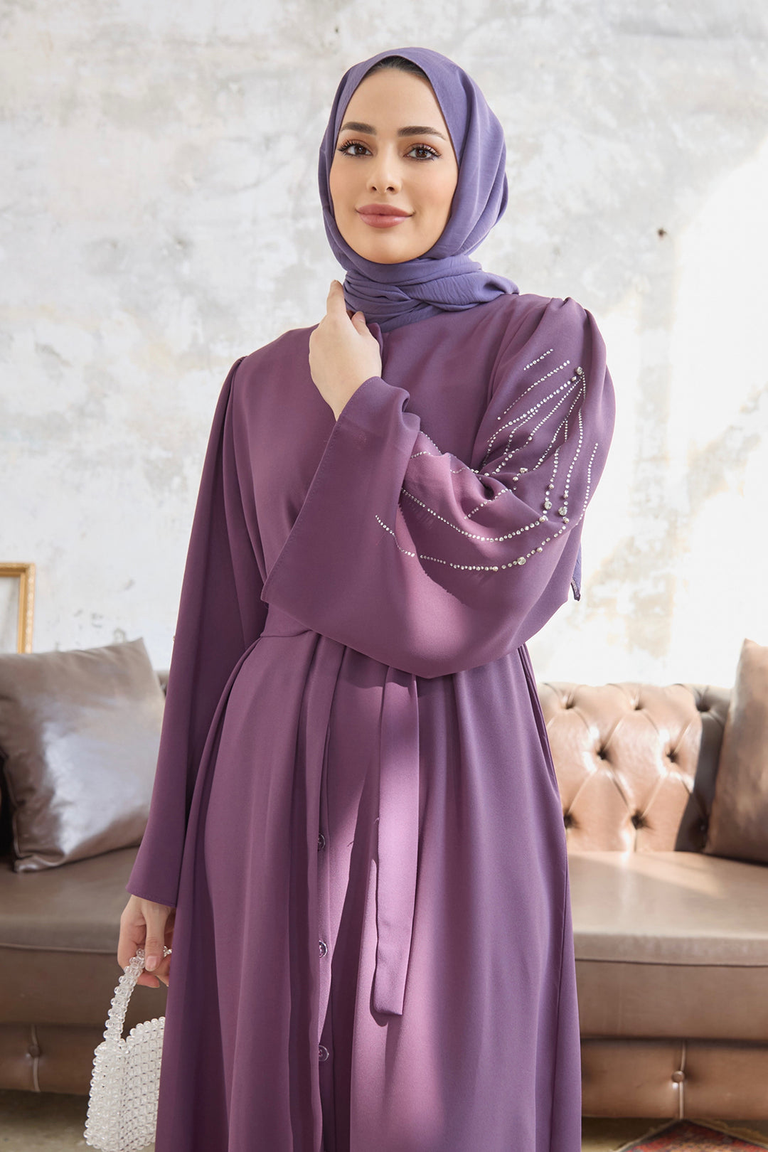 ZRF Women Abaya with Rona Collars - Lilac - Madera