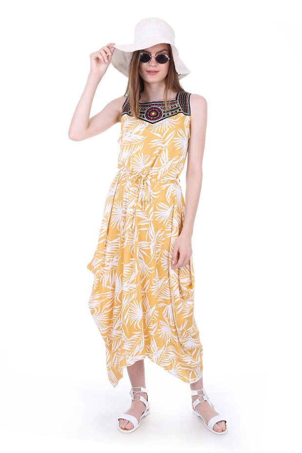 BGD Women Dress with Embroidery on the Front - Yellow - Avondale