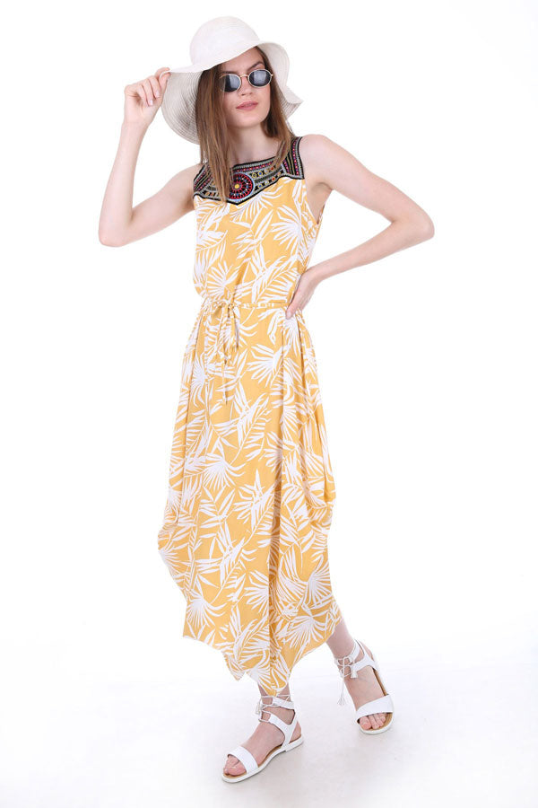 BGD Women Dress with Embroidery on the Front - Yellow - Avondale