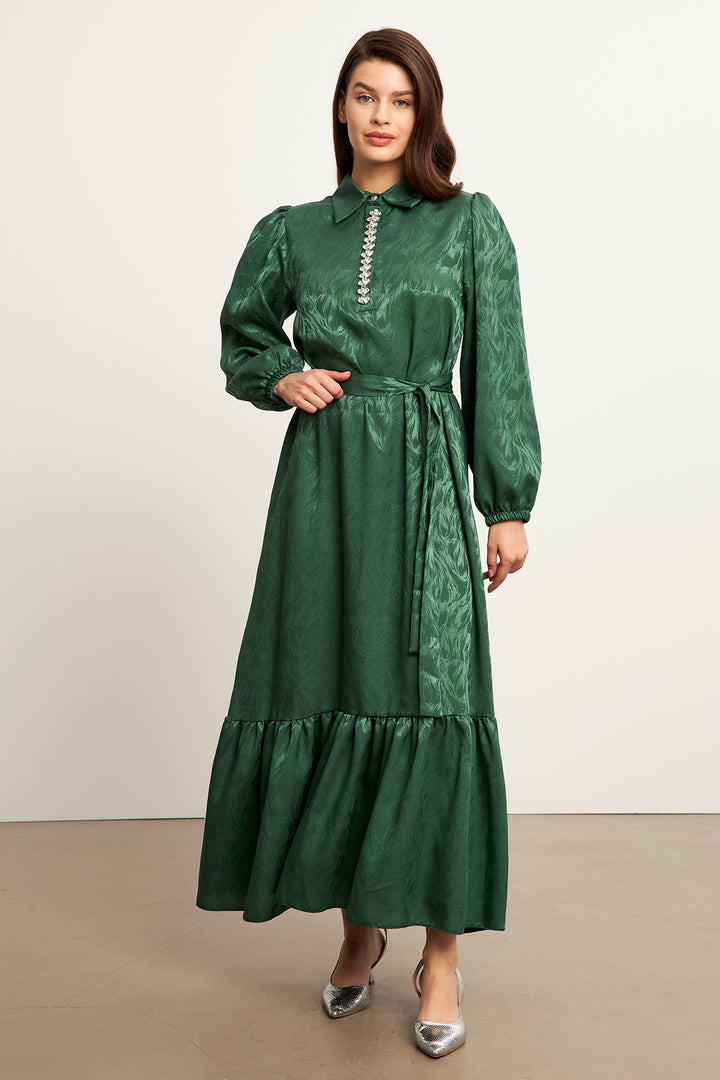 ZRF Women Royal Stone-embellished Jacquard Dress - Emerald - Hanford