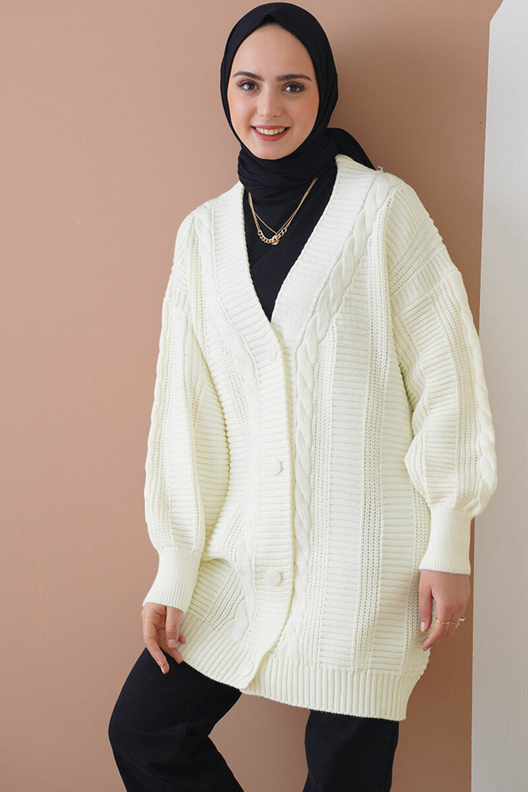 BGD Women Hijab Cardigan - Ecru - Avondale