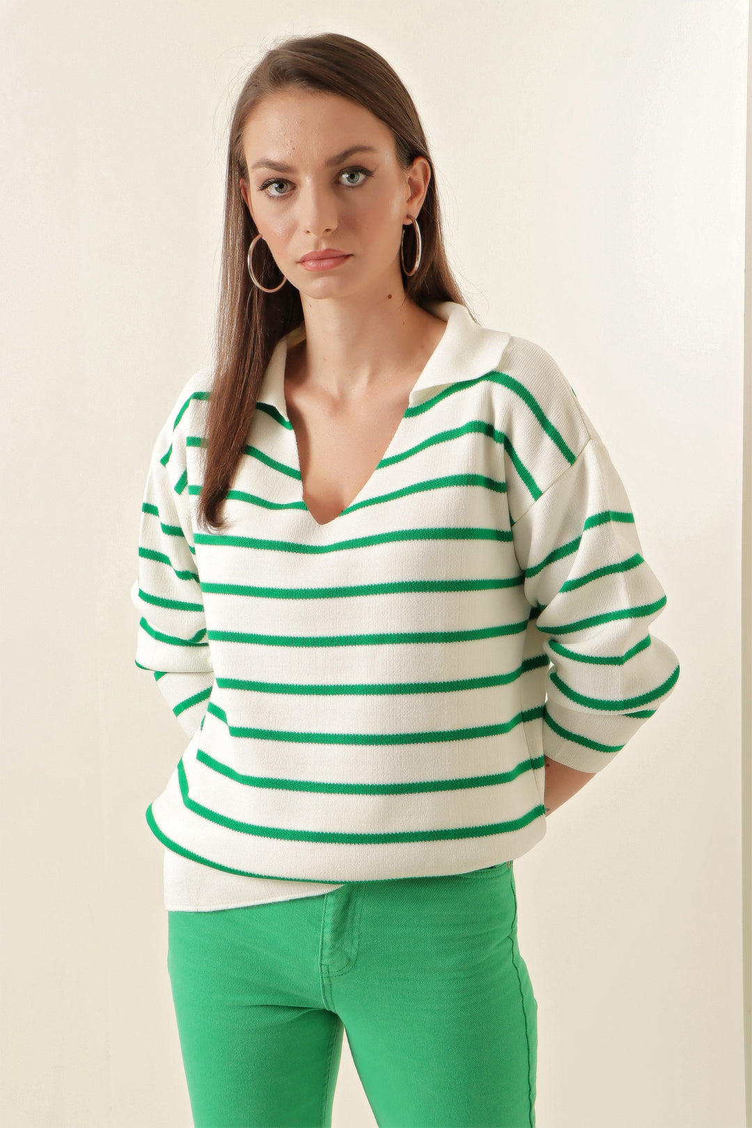 BGD Women Striped Oversized Sweater - Green - Avondale