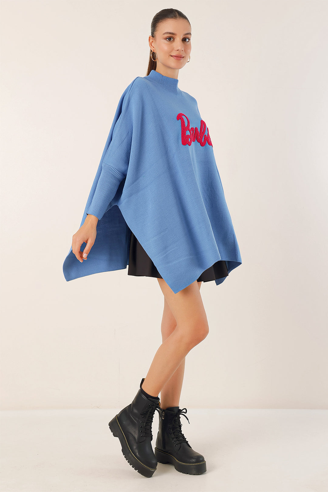 BGD Women Slit Poncho Sweater - Navy Blue - Avondale