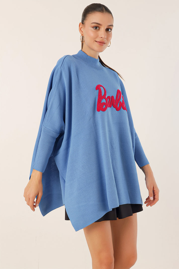 BGD Women Slit Poncho Sweater - Navy Blue - Avondale