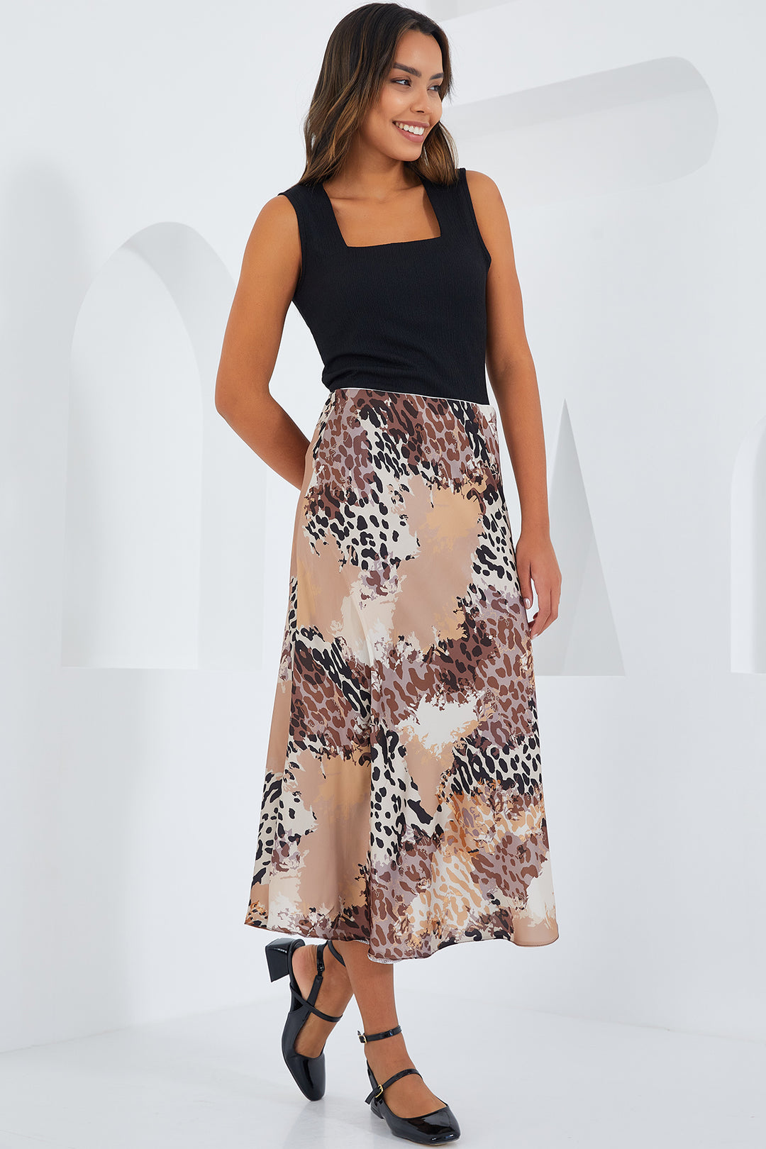 BGD Women Woman Milky Coffee Patterned Satin Skirt 15806 - Avondale