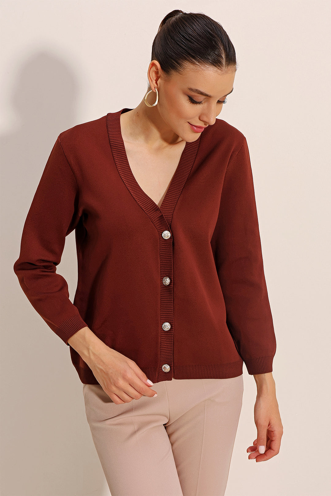 BGD Women Basic Knit Cardigan - Dark Brown - Avondale