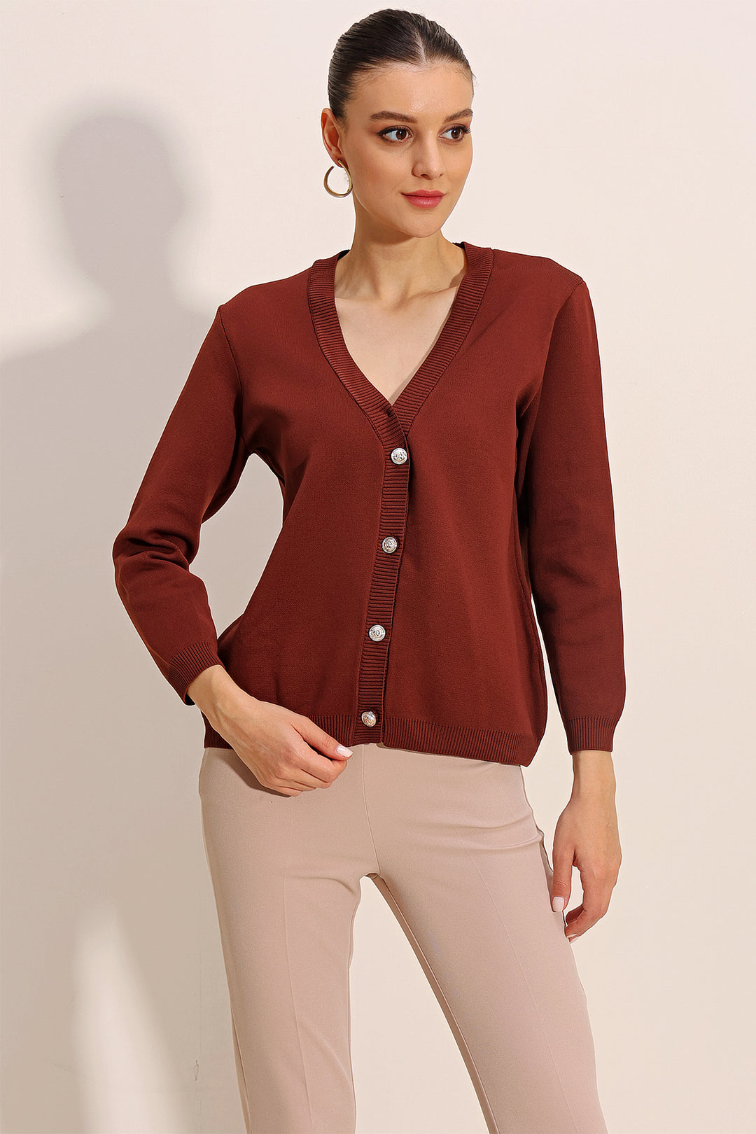 BGD Women Basic Knit Cardigan - Dark Brown - Avondale