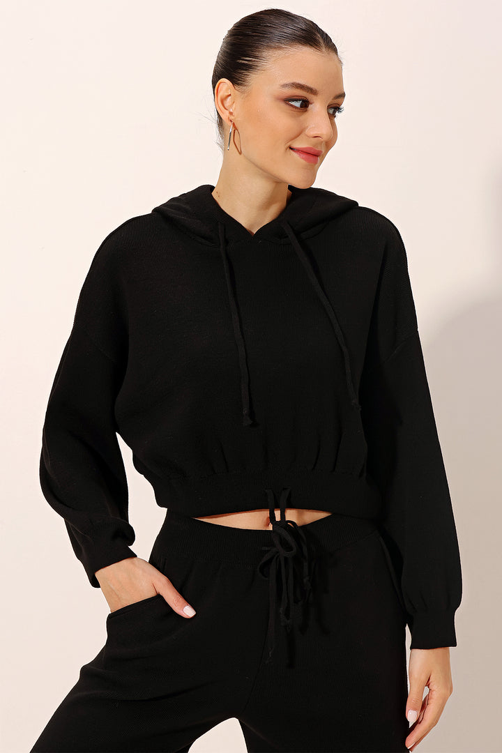 BGD Women Hooded Oversized Two-Piece Set - Black - Avondale