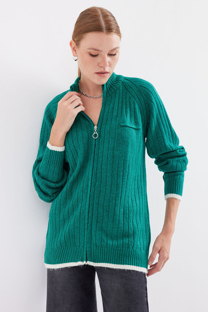 BGD Women Zippered Knit Cardigan - Emerald Green - Avondale