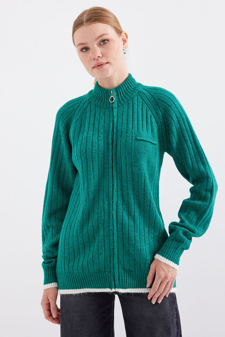 BGD Women Zippered Knit Cardigan - Emerald Green - Avondale