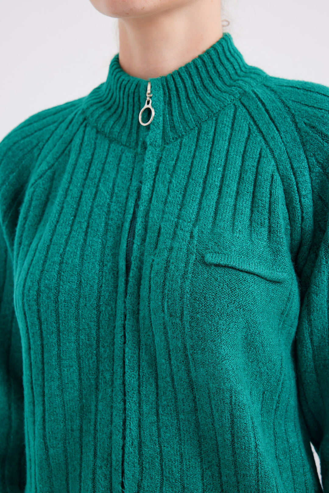 BGD Women Zippered Knit Cardigan - Emerald Green - Avondale