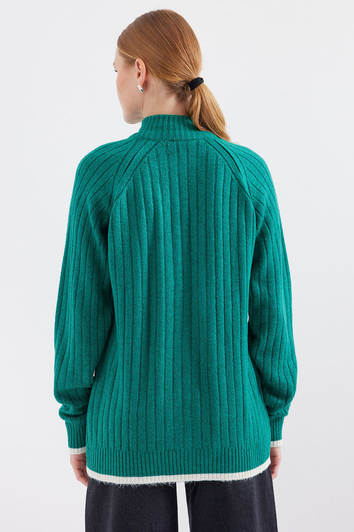 BGD Women Zippered Knit Cardigan - Emerald Green - Avondale