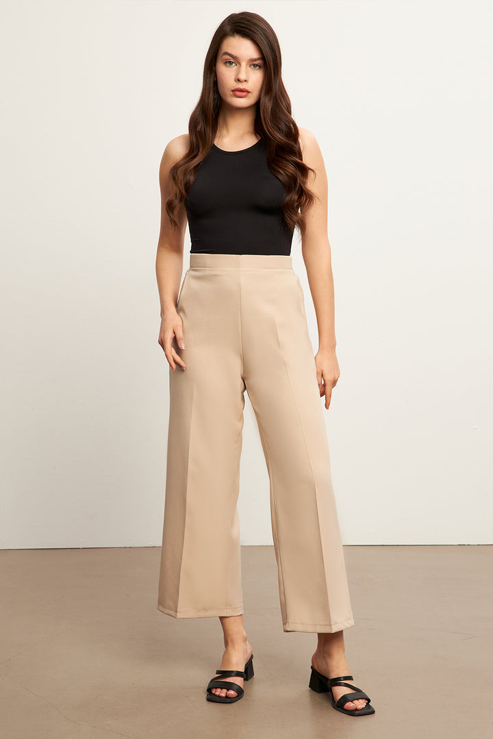 ZRF Women Elasticated High-Waisted Wide Leg Pants - Beige - Las Vegas