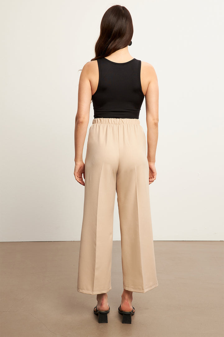 ZRF Women Elasticated High-Waisted Wide Leg Pants - Beige - Las Vegas