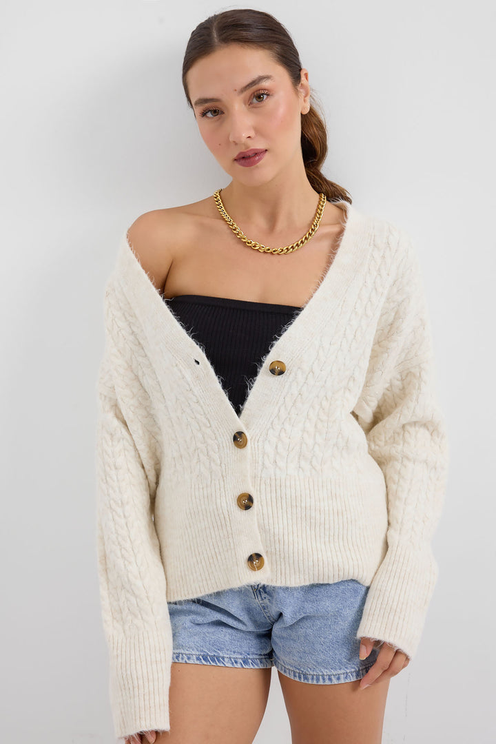 BGD Women Knitted Oversized Cardigan - Ecru - Avondale