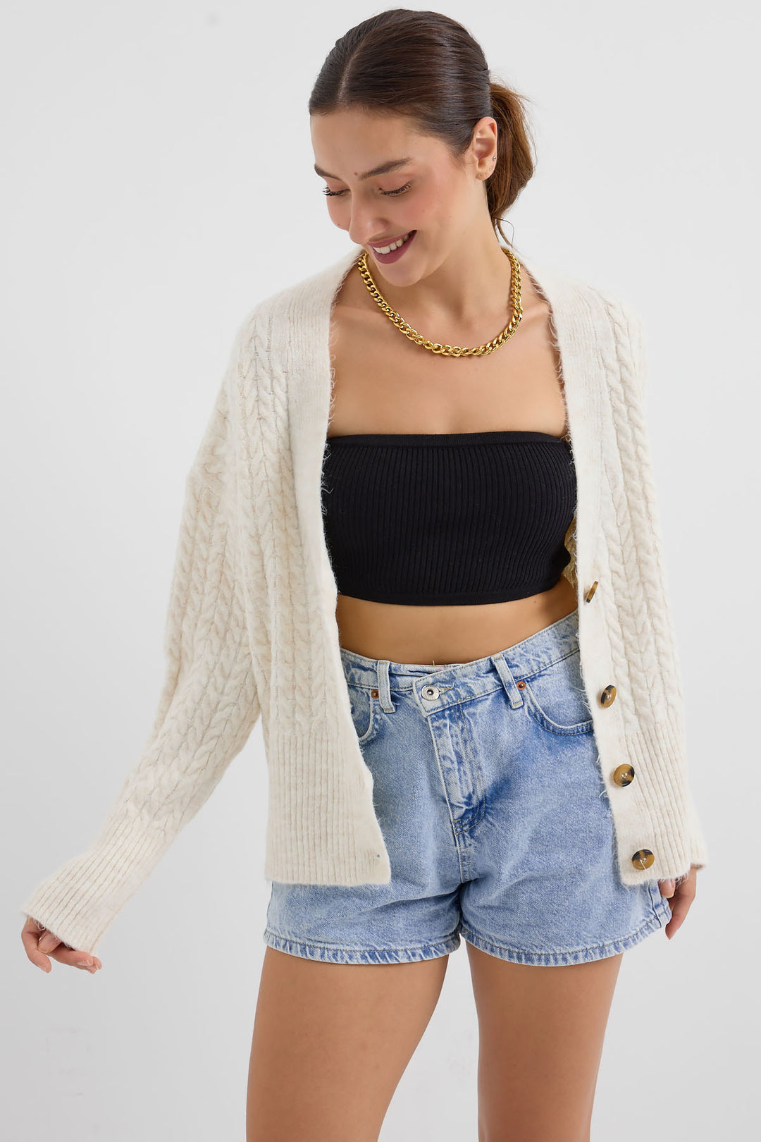 BGD Women Knitted Oversized Cardigan - Ecru - Avondale