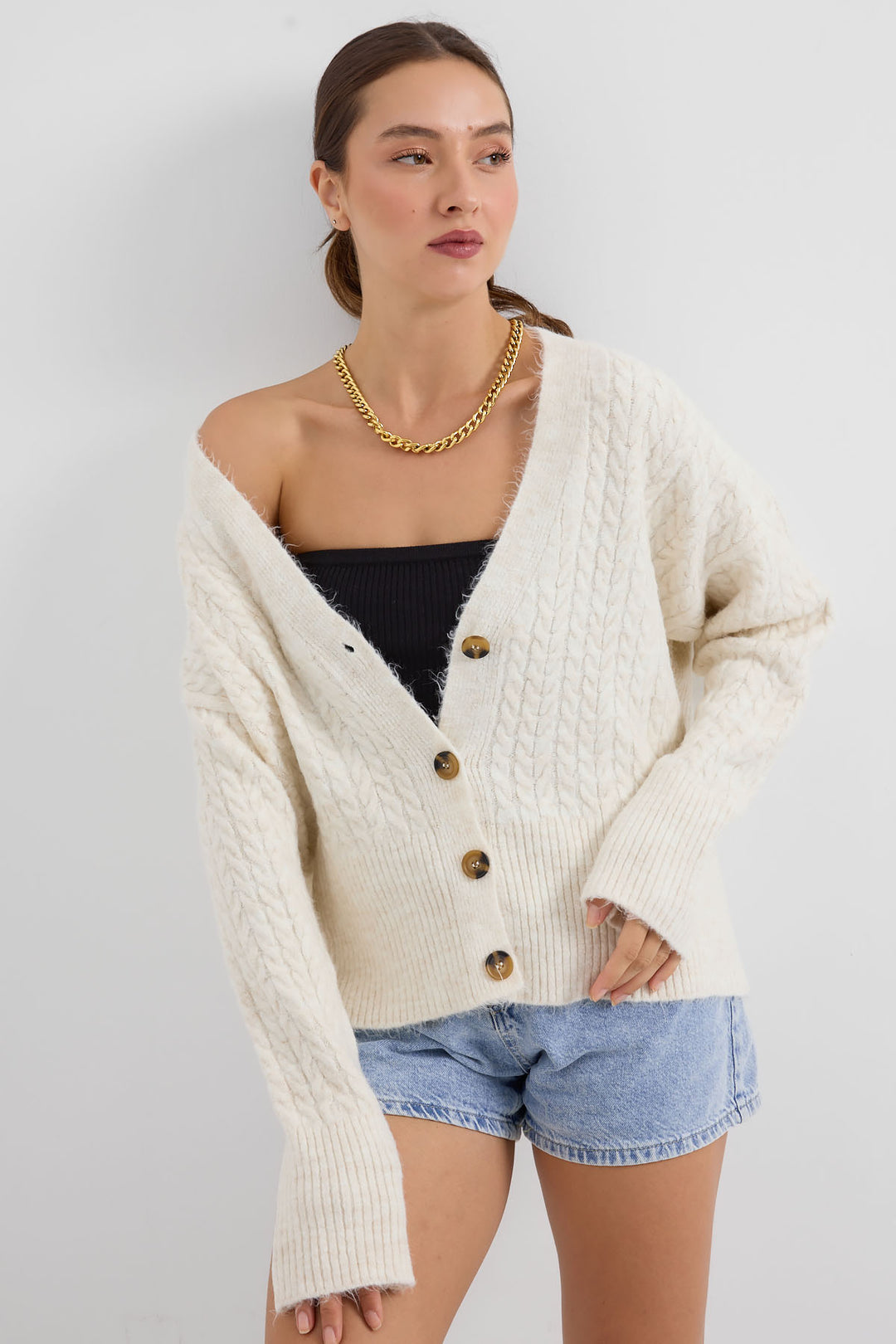 BGD Women Knitted Oversized Cardigan - Ecru - Avondale