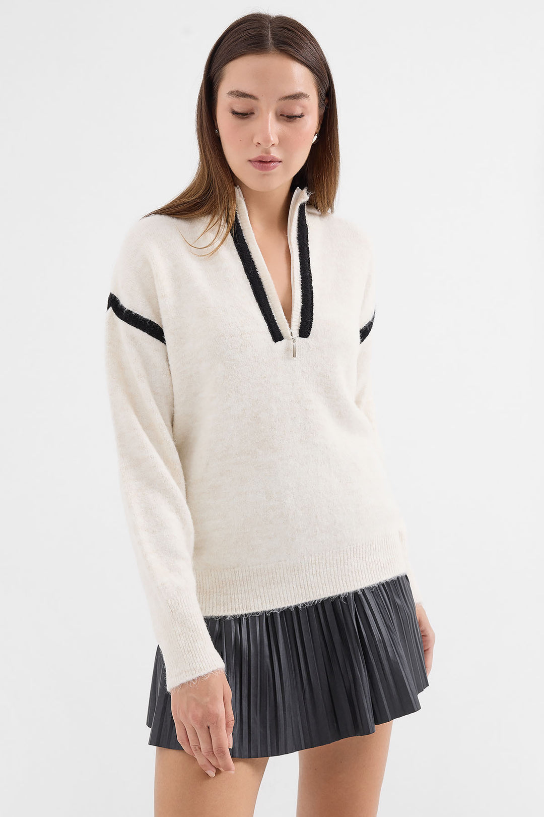 BGD Women Zippered Oversized Sweater - Ecru - Avondale