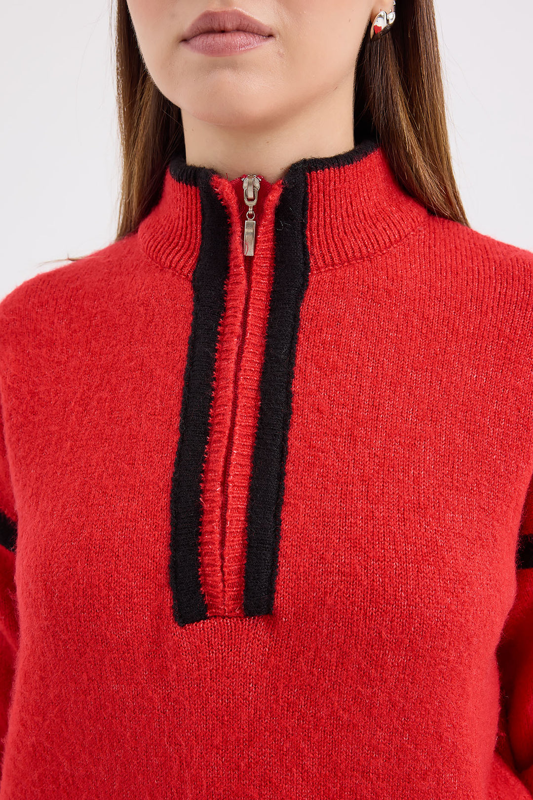 BGD Women Zippered Oversized Sweater - Red - Avondale