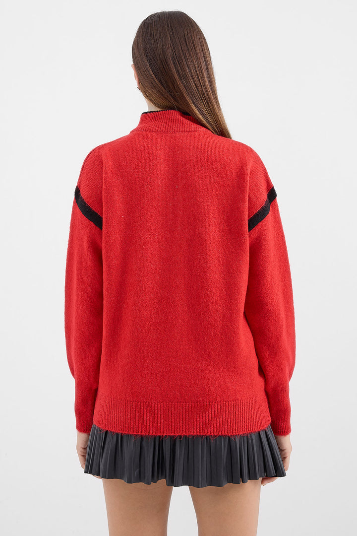 BGD Women Zippered Oversized Sweater - Red - Avondale