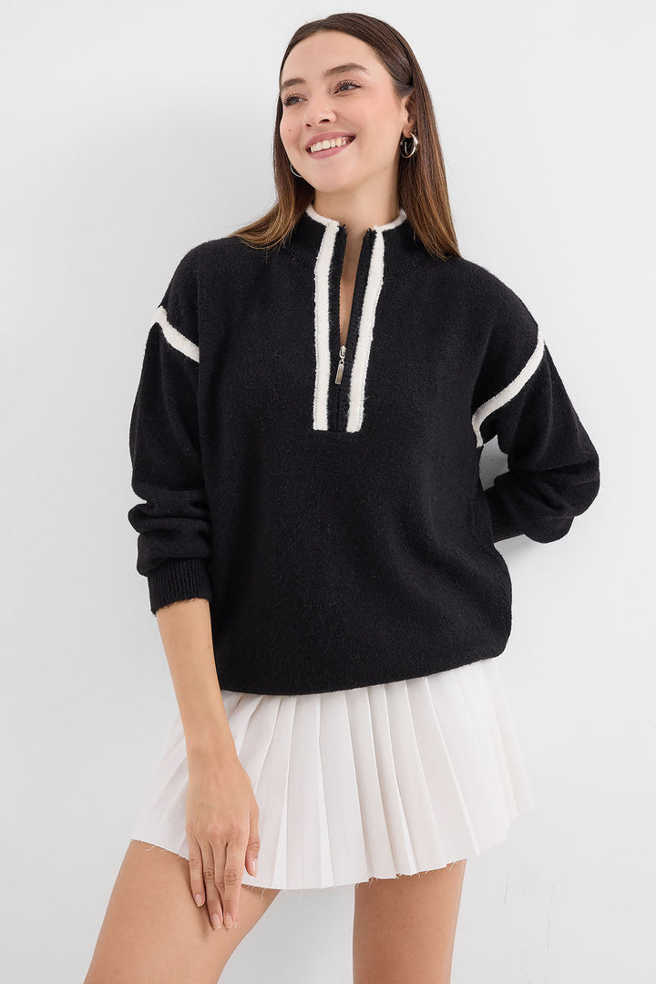 BGD Women Zippered Oversized Sweater - Black - Avondale