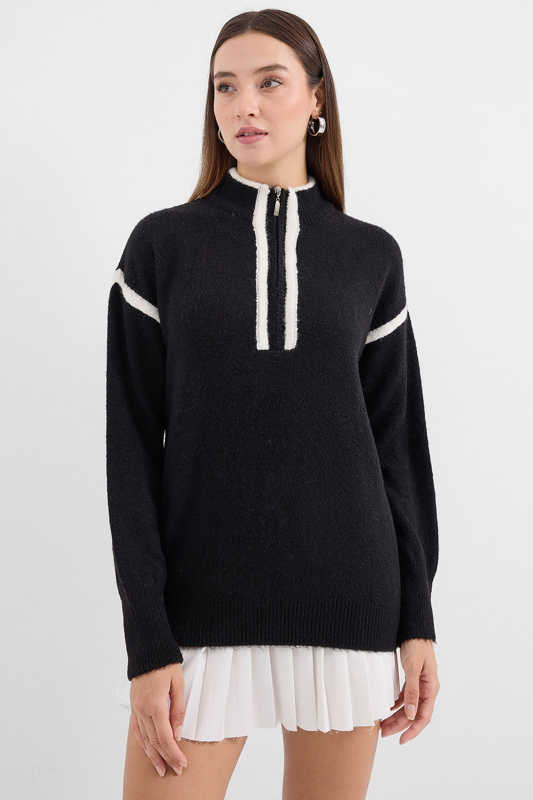 BGD Women Zippered Oversized Sweater - Black - Avondale