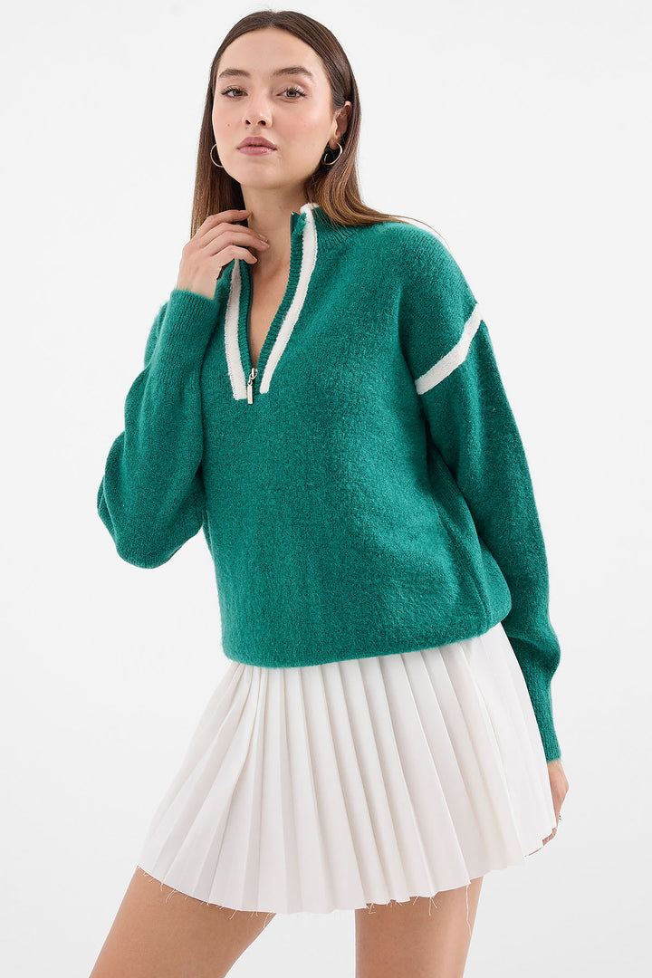 BGD Women Zippered Oversized Sweater - Green - Avondale