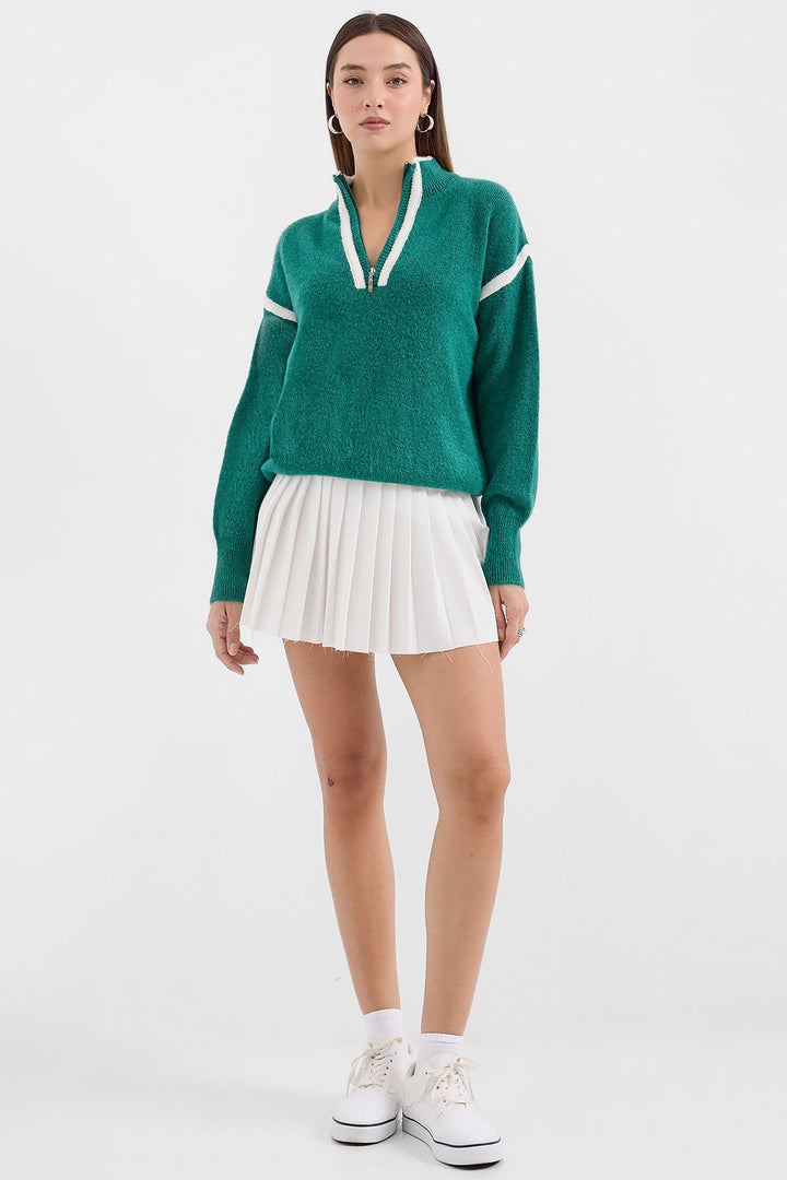 BGD Women Zippered Oversized Sweater - Green - Avondale