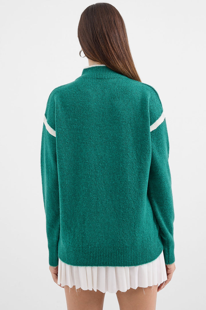 BGD Women Zippered Oversized Sweater - Green - Avondale