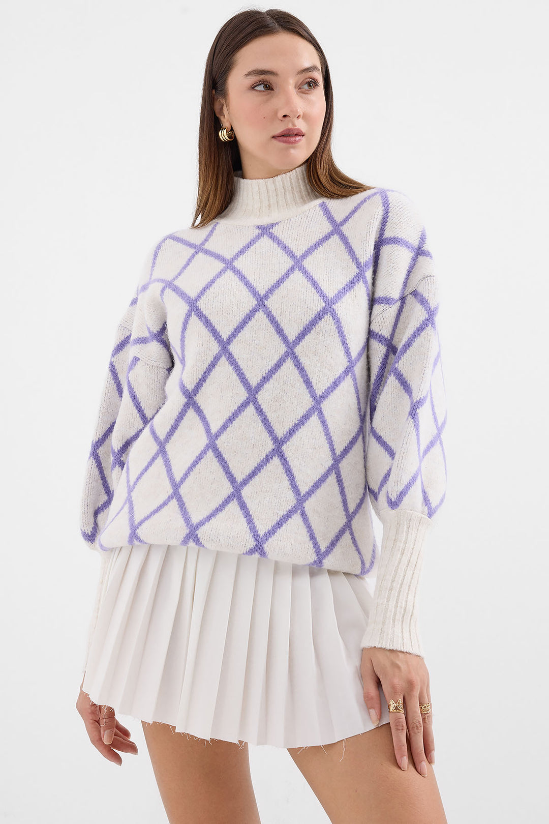 BGD Women Fisherman Collar Oversized Knit Sweater - Lilac - Avondale