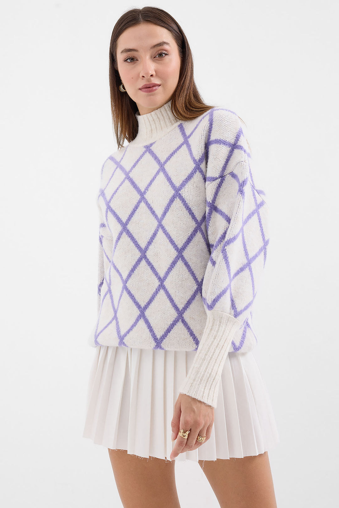 BGD Women Fisherman Collar Oversized Knit Sweater - Lilac - Avondale