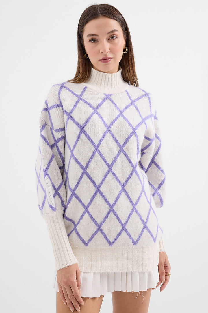 BGD Women Fisherman Collar Oversized Knit Sweater - Lilac - Avondale