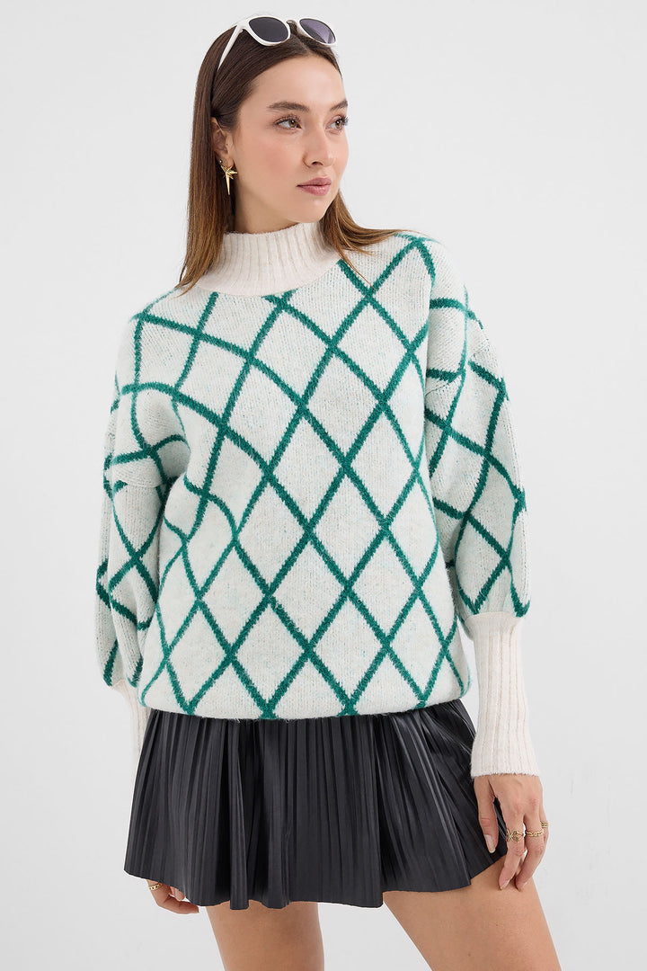 BGD Women Fisherman Collar Oversized Knit Sweater - Green - Avondale