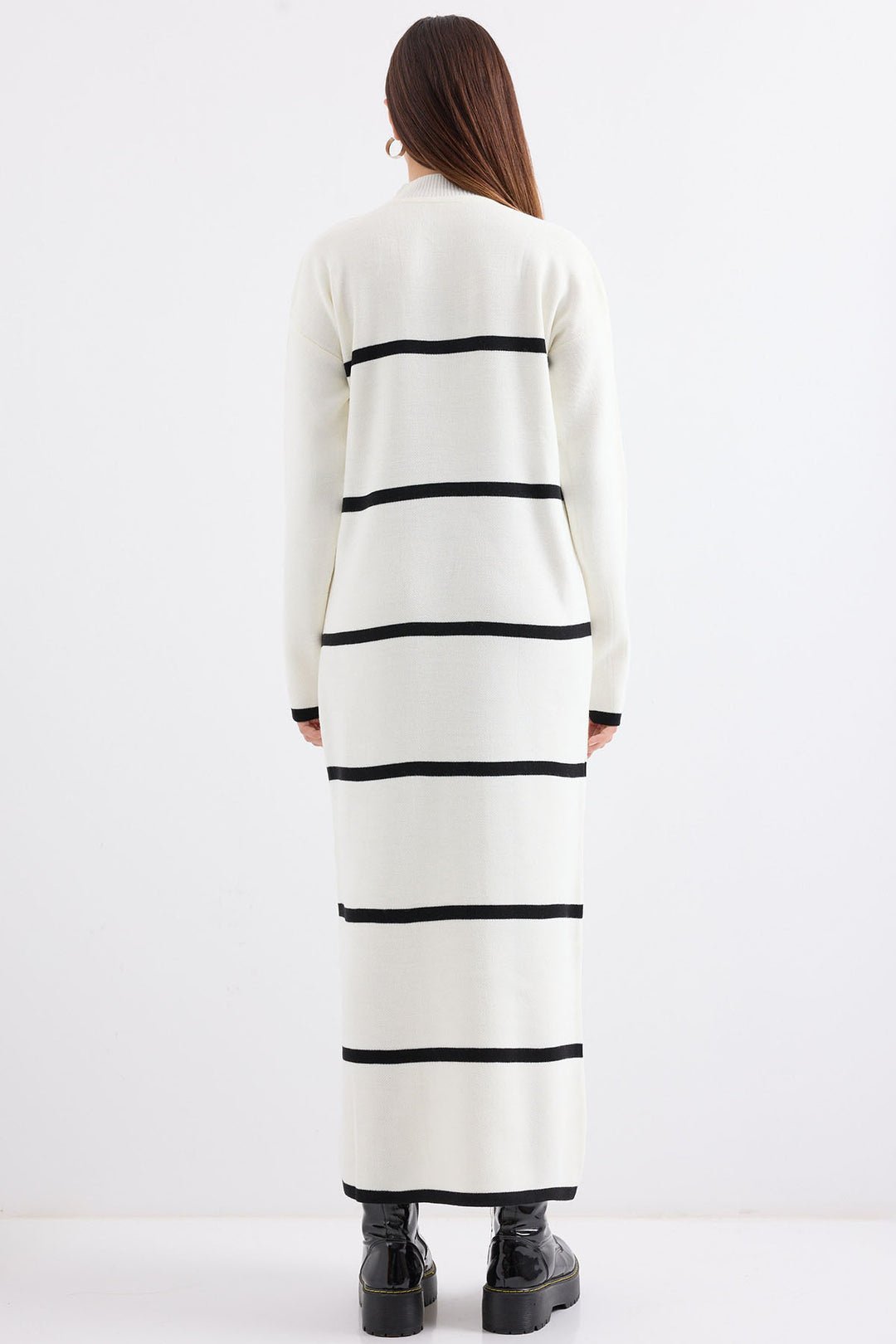 BGD Women Striped Long Knit Dress - White - Avondale