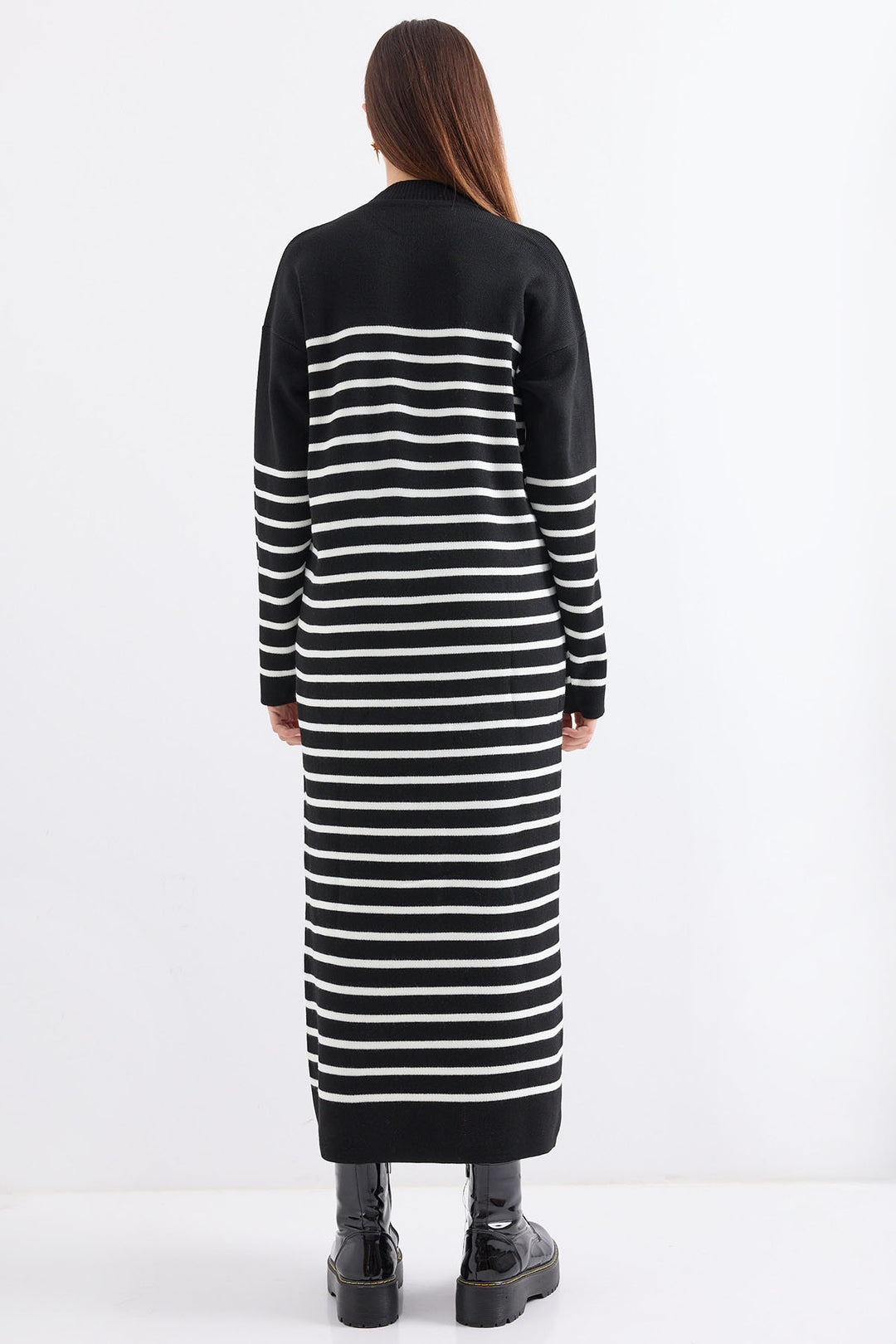 BGD Women Striped Long Knit Dress - Charcoal Black - Avondale