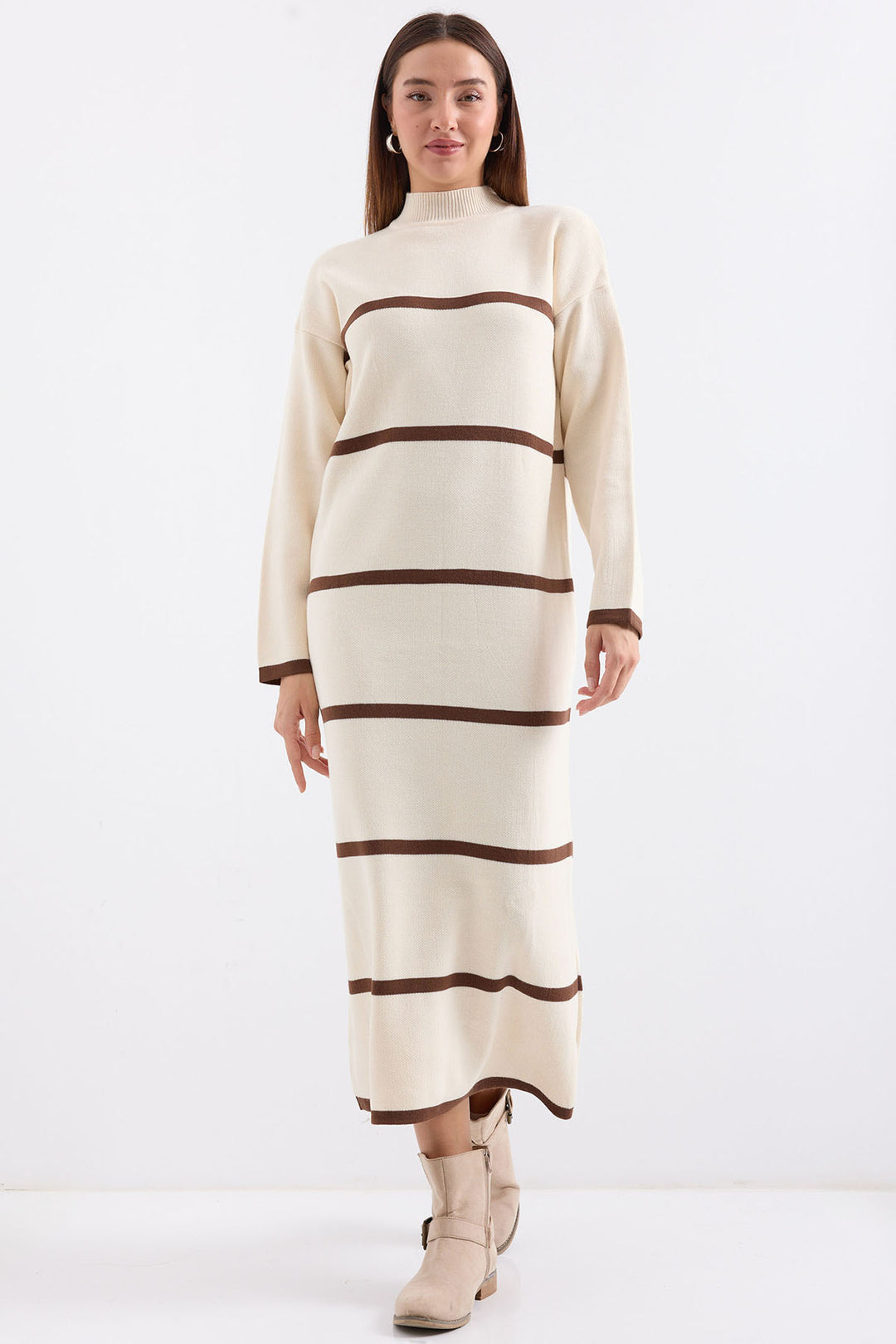 BGD Women Striped Long Knit Dress - Cream - Avondale