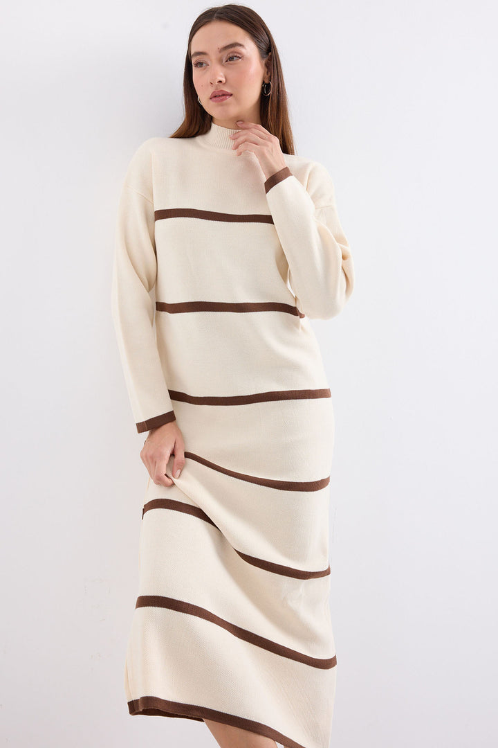 BGD Women Striped Long Knit Dress - Cream - Avondale