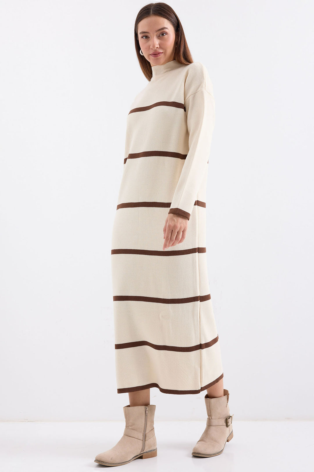 BGD Women Striped Long Knit Dress - Cream - Avondale