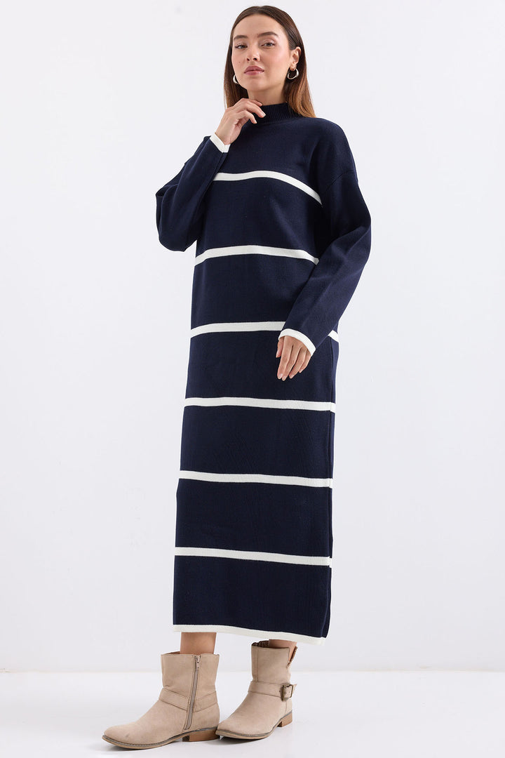 BGD Women Striped Long Knit Dress - Navy - Avondale