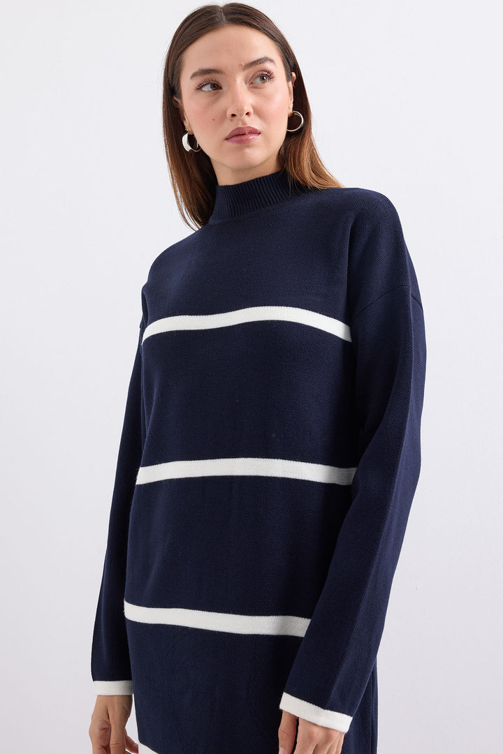 BGD Women Striped Long Knit Dress - Navy - Avondale