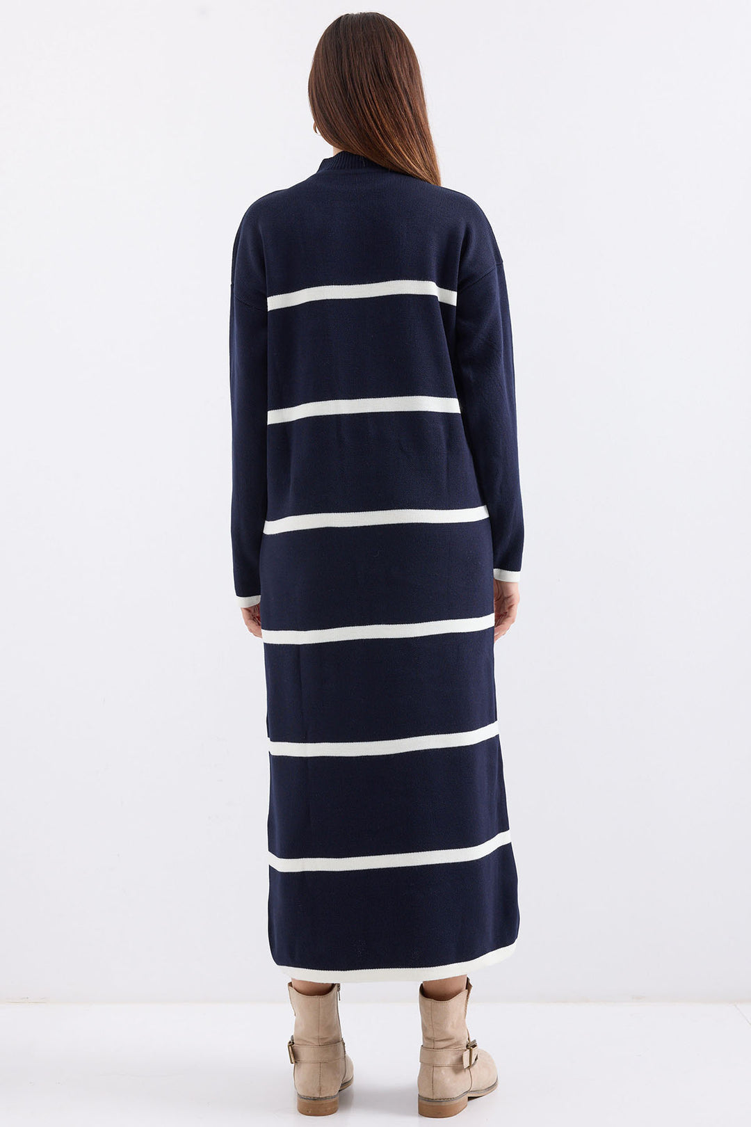 BGD Women Striped Long Knit Dress - Navy - Avondale